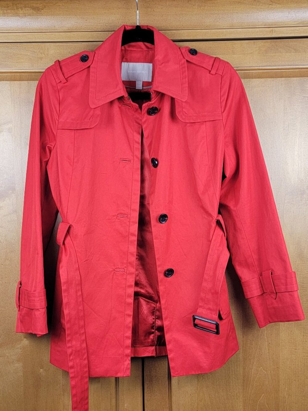 Banana Republic Red Spring Belted Cotton Rain Coat Jacket - SP - Picture 2 of 7